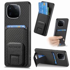 Per vivo iQOO 12 Pro Custodia per telefono in fibra di carbonio con supporto pieghevole (nero)