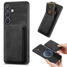 Custodia magnetica per telefono retrò in pelle per Samsung Galaxy S24 5G (nera)