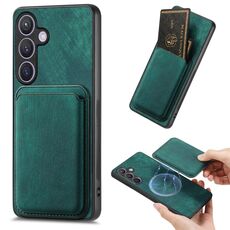 Custodia magnetica per telefono retrò in pelle per Samsung Galaxy S24 5G (verde)