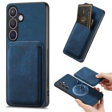 Custodia magnetica per telefono retrò in pelle per Samsung Galaxy S24 5G (blu)