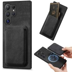Custodia magnetica per telefono in pelle retrò per Samsung Galaxy S24 Ultra 5G (nera)