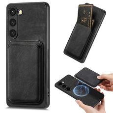 Per Samsung Galaxy S23+ 5G Borsa per carte di credito in pelle retrò Custodia magnetica per telefono (Nero)