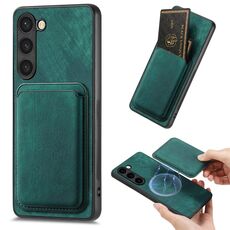 Custodia magnetica per telefono retrò in pelle per Samsung Galaxy S23+ 5G (verde)
