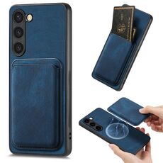 Per Samsung Galaxy S23+ 5G Borsa per carte di credito in pelle retrò Custodia magnetica per telefono (blu)
