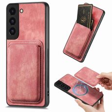 Custodia magnetica per telefono retrò in pelle per Samsung Galaxy S22+ 5G (rosa)