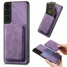 Per Samsung Galaxy S22+ 5G Borsa per carte di credito in pelle retrò Custodia magnetica per telefono (viola)
