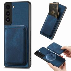 Custodia magnetica per telefono retrò in pelle per Samsung Galaxy S22+ 5G (blu)