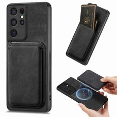 Custodia magnetica per cellulare retrò in pelle per Samsung Galaxy S21 Ultra 5G (nera)
