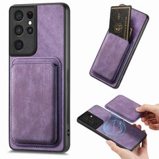 Per Samsung Galaxy S21 Ultra 5G Borsa per carte in pelle retrò Custodia magnetica per telefono (viola)