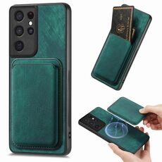 Custodia magnetica per telefono retrò in pelle per Samsung Galaxy S21 Ultra 5G (verde)