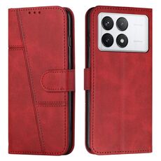 Custodia per cellulare in pelle con fibbia in vitello con cuciture Xiaomi Redmi K70E (rossa)