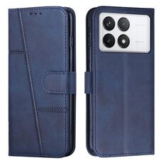 Custodia per cellulare in pelle con fibbia in vitello con cuciture Xiaomi Redmi K70E (blu)