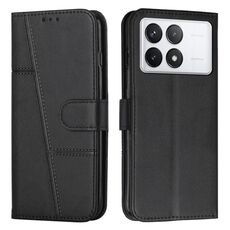 Custodia per telefono in pelle con fibbia in pelle di vitello con cuciture per Xiaomi Redmi K70 / K70 Pro (nero)