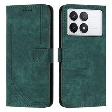 Custodia per telefono in pelle con motivo a strisce Skin Feel per Xiaomi Redmi K70E con cordino lungo (verde)