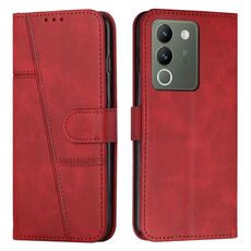 Custodia per telefono in pelle con fibbia in pelle di vitello con cuciture per vivo Y200 (rossa)