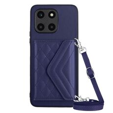 Custodia per telefono RFID con struttura rombica per Honor X6a con cordino lungo (viola scuro)