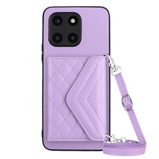 Custodia per telefono RFID con struttura rombica per Honor X6a con cordino lungo (viola chiaro)