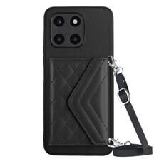 Custodia per telefono RFID con struttura rombica per Honor X6a con cordino lungo (nero)
