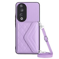 Custodia per telefono RFID con struttura rombica per Honor 90 con cordino lungo (viola chiaro)