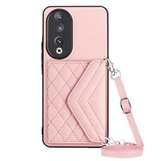 Custodia per telefono RFID con struttura rombica per Honor 90 con cordino lungo (oro rosa)