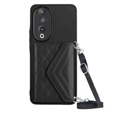 Custodia per telefono RFID con struttura rombica per Honor 90 con cordino lungo (nero)