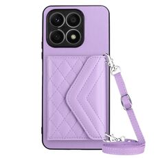 Custodia per telefono RFID con struttura rombica per Honor X8a con cordino lungo (viola chiaro)