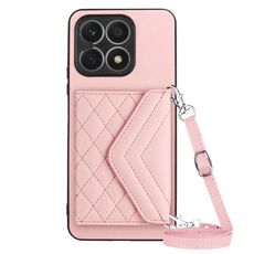 Custodia per telefono RFID con struttura rombica per Honor X8a con cordino lungo (oro rosa)