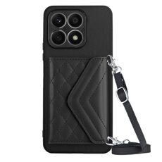 Custodia per telefono RFID con struttura rombica per Honor X8a con cordino lungo (nero)