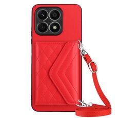 Custodia per telefono RFID con texture rombica per Honor X8a con cordino lungo (rosso)