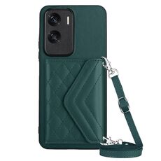 Custodia per telefono RFID con texture rombica per Honor X50i con cordino lungo (verde)