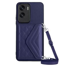 Custodia per telefono RFID con struttura rombica per Honor X50i con cordino lungo (viola scuro)