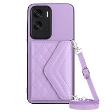 Custodia per telefono RFID con struttura rombica per Honor X50i con cordino lungo (viola chiaro)