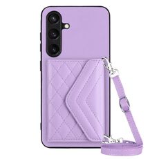 Custodia per telefono RFID con texture rombica per Samsung Galaxy S24 5G con cordino lungo (viola chiaro)