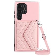 Custodia per telefono RFID con texture rombica per Samsung Galaxy S24 Ultra 5G con cordino lungo (oro rosa)