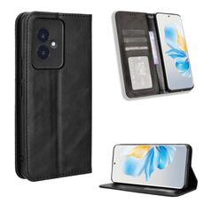 Custodia per telefono in pelle con texture retrò con fibbia magnetica per Honor 100 5G (nera)