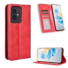 Custodia per telefono in pelle con texture retrò con fibbia magnetica per Honor 100 5G (rossa)