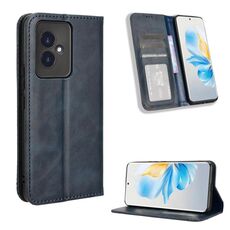 Custodia per telefono in pelle con texture retrò con fibbia magnetica per Honor 100 5G (blu)