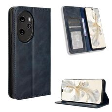 Custodia per telefono in pelle con texture retrò con fibbia magnetica per Honor 100 Pro 5G (blu)