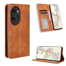 Custodia per telefono in pelle con texture retrò con fibbia magnetica per Honor 100 Pro 5G (marrone)