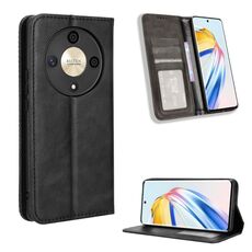 Custodia per telefono in pelle con texture retrò con fibbia magnetica per Honor X9b 5G (nera)