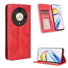 Custodia per telefono in pelle con texture retrò con fibbia magnetica per Honor X9b 5G (rossa)