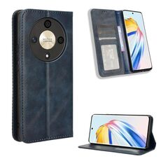 Custodia per telefono in pelle con texture retrò con fibbia magnetica per Honor X9b 5G (blu)