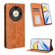 Custodia per telefono in pelle con texture retrò con fibbia magnetica per Honor X9b 5G (marrone)
