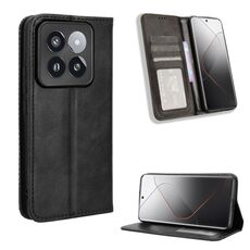 Per Xiaomi 14 Pro Custodia per telefono in pelle con fibbia magnetica con texture retrò (nera)