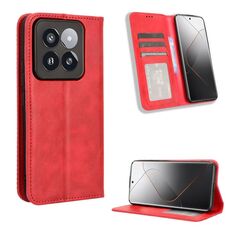 Custodia per telefono in pelle con texture retrò con fibbia magnetica per Xiaomi 14 Pro (rossa)
