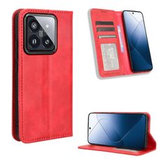 Custodia per telefono in pelle con texture retrò con fibbia magnetica per Xiaomi 14 (rossa)