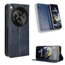 Custodia per telefono in pelle con texture retrò con fibbia magnetica aperta per OPPO Find N3 / OnePlus (blu)