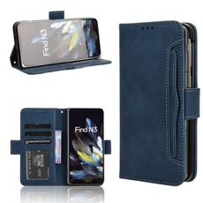 Per OPPO Find N3 / OnePlus Custodia in pelle con texture di vitello e slot per schede (blu)