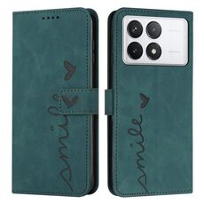 Per Xiaomi Redmi K70 / K70 Pro Custodia per cellulare in pelle con sensazione di cuore in rilievo con cordino lungo(Verde)