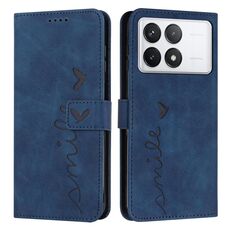 Per Xiaomi Redmi K70 / K70 Pro Custodia per cellulare in pelle con sensazione di cuore in rilievo con cordino lungo (blu)